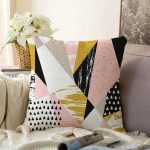 Beyaz Zemin Üzerinde Renkli Geometrik Desenli Dijital Baskılı Modern Raşel Kadife Yastık Kılıfı Realhomes