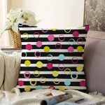 Beyaz Zeminüzerinde Yatay Çizgili Renkli Puantiyeli Raşel Kadife Yastık Kırlent Kılıfı Realhomes