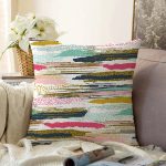 - Sonil-K-8254-Gorsel1 - Realhomes Beyaz Zemin Üzerinde Renkli Yatay Çizgili Raşel Kadife Yastık Kırlent Kılıfı Realhomes