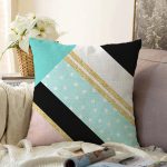 - Sonil-K-8259-Gorsel1 - Realhomes  Renkli Zemin Üzerinde Gold Detaylı Geometrik Çizimli Raşel Kadife Yastık Kırlent Kılıfı Realhomes