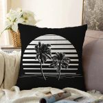 - Sonil-K-8265-Gorsel1 - Realhomes  Siyah Zemin Üzerinde Beyaz Çizgili Palmiye Desenli Modern Raşel Kadife Yastık Kırlent Kılıfı Realhomes