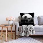 - Sonil-K-8265-Gorsel2 - Realhomes  Siyah Zemin Üzerinde Beyaz Çizgili Palmiye Desenli Modern Raşel Kadife Yastık Kırlent Kılıfı Realhomes