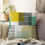 - Sonil-K-8273-Gorsel1 - Realhomes  Beyaz Zemin Üzerinde Renkli Çizgili Geometrik Desenli Raşel Kadife Yastık Kırlent Kılıfı Realhomes