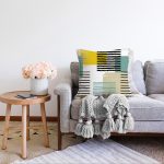 - Sonil-K-8273-Gorsel2 - Realhomes  Beyaz Zemin Üzerinde Renkli Çizgili Geometrik Desenli Raşel Kadife Yastık Kırlent Kılıfı Realhomes