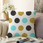 - Sonil-K-8279-Gorsel1 - Realhomes  Beyaz Zeminli Renkli Puantiyeli Dijital Baskılı Modern Raşel Kadife Yastık Kırlent Kılıfı Realhomes