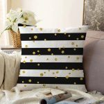 - Sonil-K-8281-Gorsel1 - Realhomes  Beyaz Zemin Üzerinde Siyah Yatay Çizgili Gold Detaylı Puantiyeli Raşel Kadife Kırlent Kılıfı Realhomes