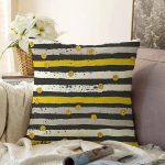 - Sonil-K-8283-Gorsel1 - Realhomes Beyaz Zemin Üzerinde Renkli Yatay Çizgili Gold Detaylı Puantiyeli Raşel Kadife Yastık Kılıfı Realhomes