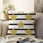 - Sonil-K-8286-Gorsel1 - Realhomes  Beyaz Zemin Üzerinde Gold Detaylı Yıldız Desenli Modern Raşel Kadife Yastık Kırlent Kılıfı Realhomes
