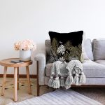 - Sonil-K-8290-Gorsel2 - Realhomes  Siyah Zemin Üzerinde Gold Detaylı Yaprak Desenli Modern Raşel Kadife Yastık Kırlent Kılıfı Realhomes