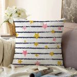 - Sonil-K-8292-Gorsel1 - Realhomes  Beyaz Zemin Üzerinde Siyah Çizgili Renkli Yıldız Desenli Raşel Kadife Yastık Kırlent Kılıfı Realhomes