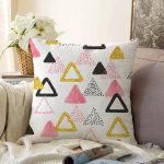 - Sonil-K-8293-Gorsel1 - Realhomes  Beyaz Zemin Üzerinde Renkli Geometrik Desenli Dijital Baskılı Modern Raşel Kadife Yastık Kılıfı Realhomes