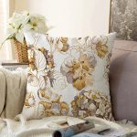 - Sonil-K-8294-Gorsel1 - Realhomes Beyaz Zemin Üzerinde Gold Detaylı Yaprak Desenli Modern Raşel Kadife Yastık Kırlent Kılıfı Realhomes