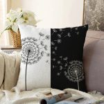 Siyah Beyaz Zeminli Çiçek Desenli Dijital Baskılı Modern Raşel Kadife Yastık Kırlent Kılıfı Realhomes