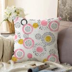 Beyaz Zemin Üzerinde Gold Detaylı Renkli Puantiye Desenli Raşel Kadife Yastık Kırlent Kılıfı Realhomes