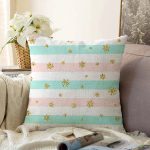 - Sonil-K-8300-Gorsel1 - Realhomes  Beyaz Zemin Üzerinde Renkli Yatay Çizgili Gold Detaylı Kartanesi Raşel Kadife Yastık Kılıfı Realhomes