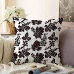 - Sonil-K-8318-Gorsel1 - Realhomes  Beyaz Zemin Üzerinde Siyah Yaprak Desenli Raşel Kadife Yastık Kırlent Kılıfı Realhomes