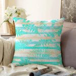 - Sonil-K-8322-Gorsel1 - Realhomes Beyaz Zeminli Renkli Yaprak Desenli Dijital Baskılı Modern Raşel Kadife Yastık Kırlent Kılıfı Realhomes