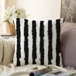 Beyaz Zemin Üzerinde Siyah Çizgili Dijital Baskılı Modern Raşel Kadife Yastık Kırlent Kılıfı Realhomes