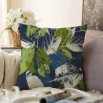 - Sonil-K-8342-Gorsel1 - Realhomes  Siyah Zemin Üzerinde Yaprak Desenli Dijital Baskılı Modern Raşel Kadife Yastık Kırlent Kılıfı Realhomes