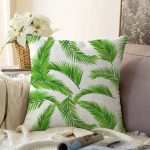 - Sonil-K-8343-Gorsel1 - Realhomes  Beyaz Zemin Üzerinde Yeşil Yaprak Desenli Raşel Kadife Yastık Kırlent Kılıfı Realhomes