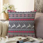 - Sonil-K-8346-Gorsel1 - Realhomes  Siyah Zemin Üzerinde Geyik Desenli Dijital Baskılı Modern Raşel Kadife Yastık Kırlent Kılıfı Realhomes