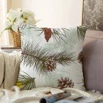 - Sonil-K-8347-Gorsel1 - Realhomes Beyaz Zemin Üzerinde Kozalak Desenli Dijital Baskılı Modern Raşel Kadife Yastık Kırlent Kılıfı Realhomes