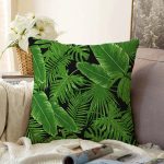 Siyah Zemin Üzerinde Yeşil Yaprak Desenli Raşel Kadife Yastık Kırlent Kılıfı Realhomes