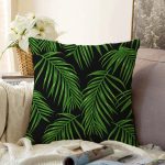 - Sonil-K-8357-Gorsel1 - Realhomes  Siyah Zemin Üzerinde Yeşil Yaprak Desenli Raşel Kadife Yastık Kırlent Kılıfı Realhomes