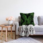 - Sonil-K-8357-Gorsel2 - Realhomes  Siyah Zemin Üzerinde Yeşil Yaprak Desenli Raşel Kadife Yastık Kırlent Kılıfı Realhomes