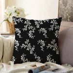 Siyah Zeminli Beyaz Çiçek Desenli Dijital Baskılı Modern Raşel Kadife Yastık Kırlent Kılıfı Realhomes
