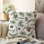 Beyaz Zeminli Renkli Kozalak Desenli Dijital Baskılı Modern Raşel Kadife Yastık Kırlent Kılıfı Realhomes