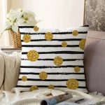 Beyaz Zemin Üzerinde Gold Detaylı Puantiye Desenli Modern Raşel Kadife Yastık Kırlent Kılıfı Realhomes