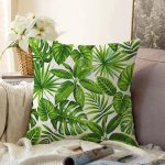 Beyaz Zeminli Yeşi Yaprak Desenli Dijital Baskılı Modern Raşel Kadife Yastık Kırlent Kılıfı Realhomes