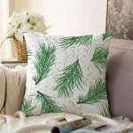 - Sonil-K-8376-Gorsel1 - Realhomes  Beyaz Zeminli Yeşi Yaprak Desenli Dijital Baskılı Modern Raşel Kadife Yastık Kırlent Kılıfı Realhomes