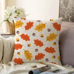 - Sonil-K-8380-Gorsel1 - Realhomes  Renkli Zemin Üzerinde Sonbahar Yaprak Desenli Dijital Baskılı Modern Raşel Kadife Yastık Kılıfı Realhomes