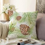 - Sonil-K-8383-Gorsel1 - Realhomes  Beyaz Zemin Üzerinde İnce Yaprak Desenli Kozalak Modern Raşel Kadife Yastık Kırlent Kılıfı Realhomes