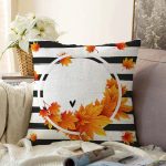 Beyaz Zeminli Sonbahar Yaprak Desenli Dijital Baskılı Modern Raşel Kadife Yastık Kırlent Kılıfı Realhomes