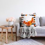 Beyaz Zeminli Sonbahar Yaprak Desenli Dijital Baskılı Modern Raşel Kadife Yastık Kırlent Kılıfı Realhomes