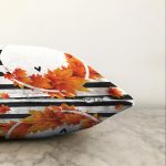 Beyaz Zeminli Sonbahar Yaprak Desenli Dijital Baskılı Modern Raşel Kadife Yastık Kırlent Kılıfı Realhomes