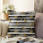 Beyaz Zemin Üzerinde Gold Detaylı Yaprak Desenli Modern Raşel Kadife Yastık Kırlent Kılıfı Realhomes