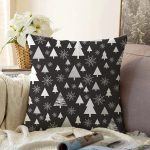 - Sonil-K-8394-Gorsel1 - Realhomes  Siyah Zemin Üzerinde Yılbaşı Desenli Dijital Baskılı Modern Raşel Kadife Yastık Kırlent Kılıfı Realhomes