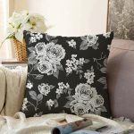 - Sonil-K-8396-Gorsel1 - Realhomes  Siyah Zemin Üzerinde Çiçek Desenli Dijital Baskılı Modern Raşel Kadife Yastık Kırlent Kılıfı Realhomes