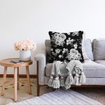 - Sonil-K-8396-Gorsel2 - Realhomes  Siyah Zemin Üzerinde Çiçek Desenli Dijital Baskılı Modern Raşel Kadife Yastık Kırlent Kılıfı Realhomes