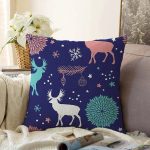 - Sonil-K-8397-Gorsel1 - Realhomes  Renkli Zemin Üzerinde Geyik Desenli Dijital Baskılı Modern Raşel Kadife Yastık Kırlent Kılıfı Realhomes