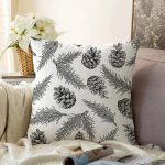 Beyaz Zemin Üzerinde Kozalak Desenli Dijital Baskılı Modern Raşel Kadife Yastık Kırlent Kılıfı Realhomes