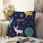 - Sonil-K-8409-Gorsel1 - Realhomes  Renkli Zemin Üzerinde Geyik Desenli Dijital Baskılı Modern Raşel Kadife Yastık Kırlent Kılıfı Realhomes