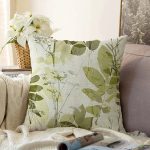 - Sonil-K-8413-Gorsel1 - Realhomes  Renkli Zemin Üzerinde Yaprak Desenli Dijital Baskılı Modern Raşel Kadife Yastık Kırlent Kılıfı Realhomes