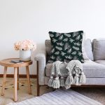 - Sonil-K-8415-Gorsel2 - Realhomes  Renkli Zeminli Beyaz Yaprak Desenli Dijital Baskılı Modern Raşel Kadife Yastık Kırlent Kılıfı Realhomes