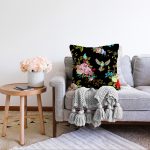 - Sonil-K-8426-Gorsel2 - Realhomes Siyah Zemin Üzerinde Çiçek Desenli Kuş Figurlu Modern Raşel Kadife Yastık Kırlent Kılıfı Realhomes