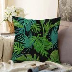 - Sonil-K-8430-Gorsel1 - Realhomes  Siyah Zemin Üzerinde Yeşil Yaprak Desenli Raşel Kadife Yastık Kırlent Kılıfı Realhomes